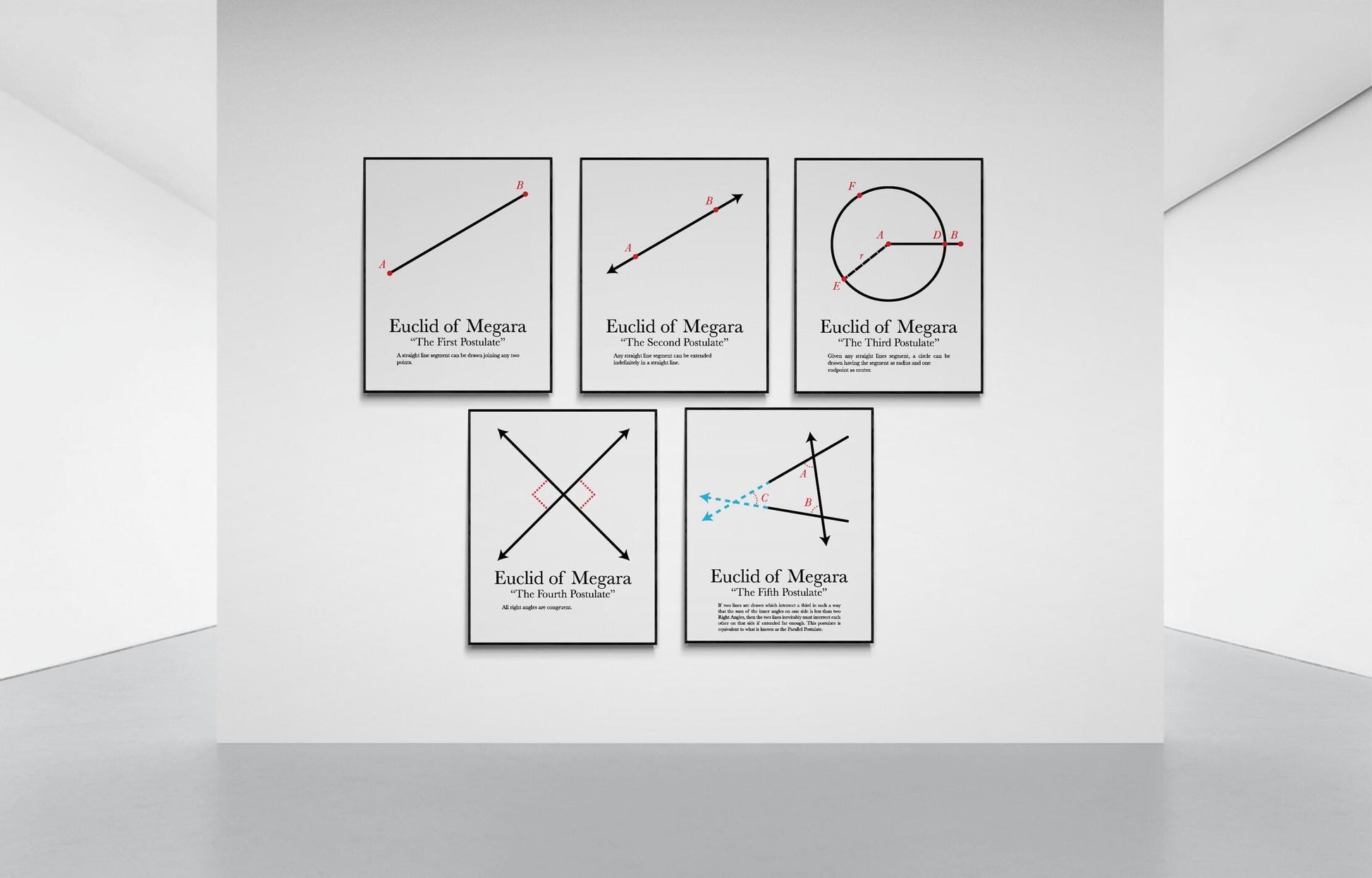 Euclid's Five Postulates Art Print Series | Mathematics Geometric Decor | Geometry Math | Educational | Teacher School Classroom Artwork