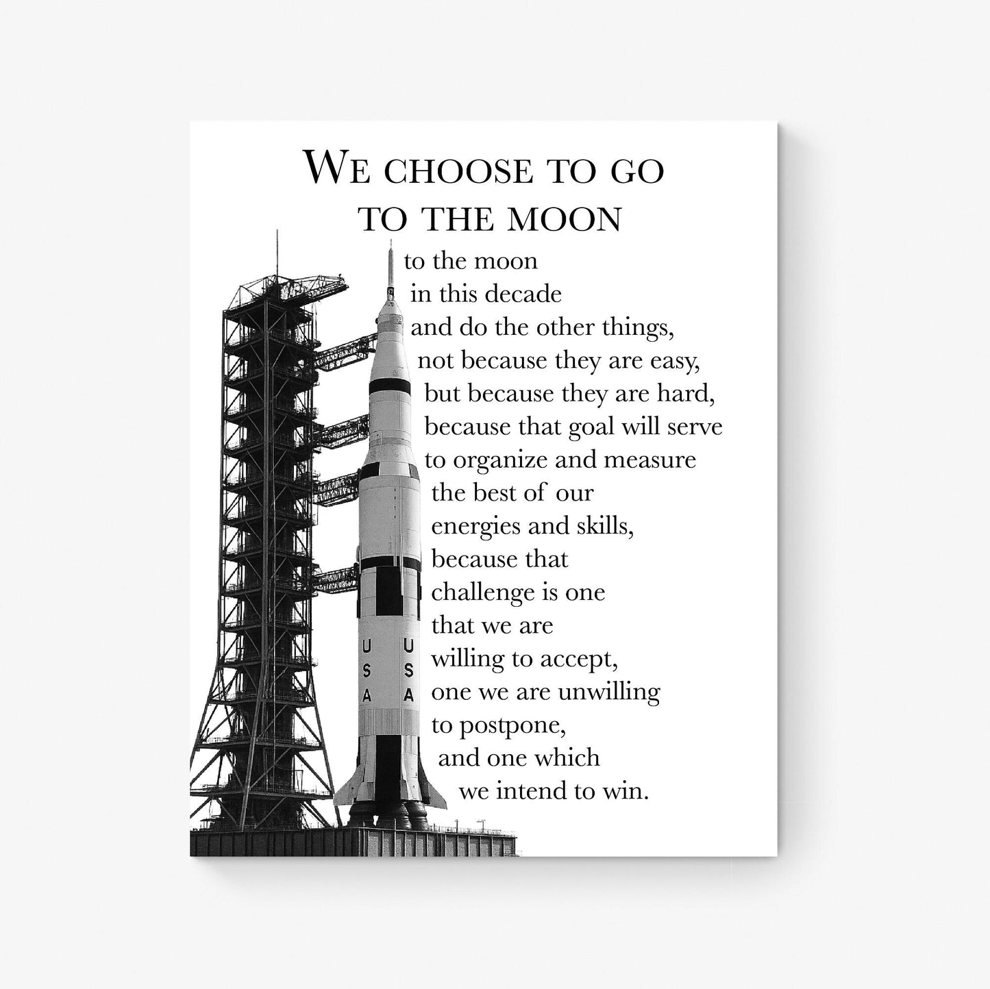 JFK Moon Speech Quote Art Print – We Choose to Go to the Moon | Saturn V Rocket | Inspirational NASA Space Wall Artwork | Home Decor Poster