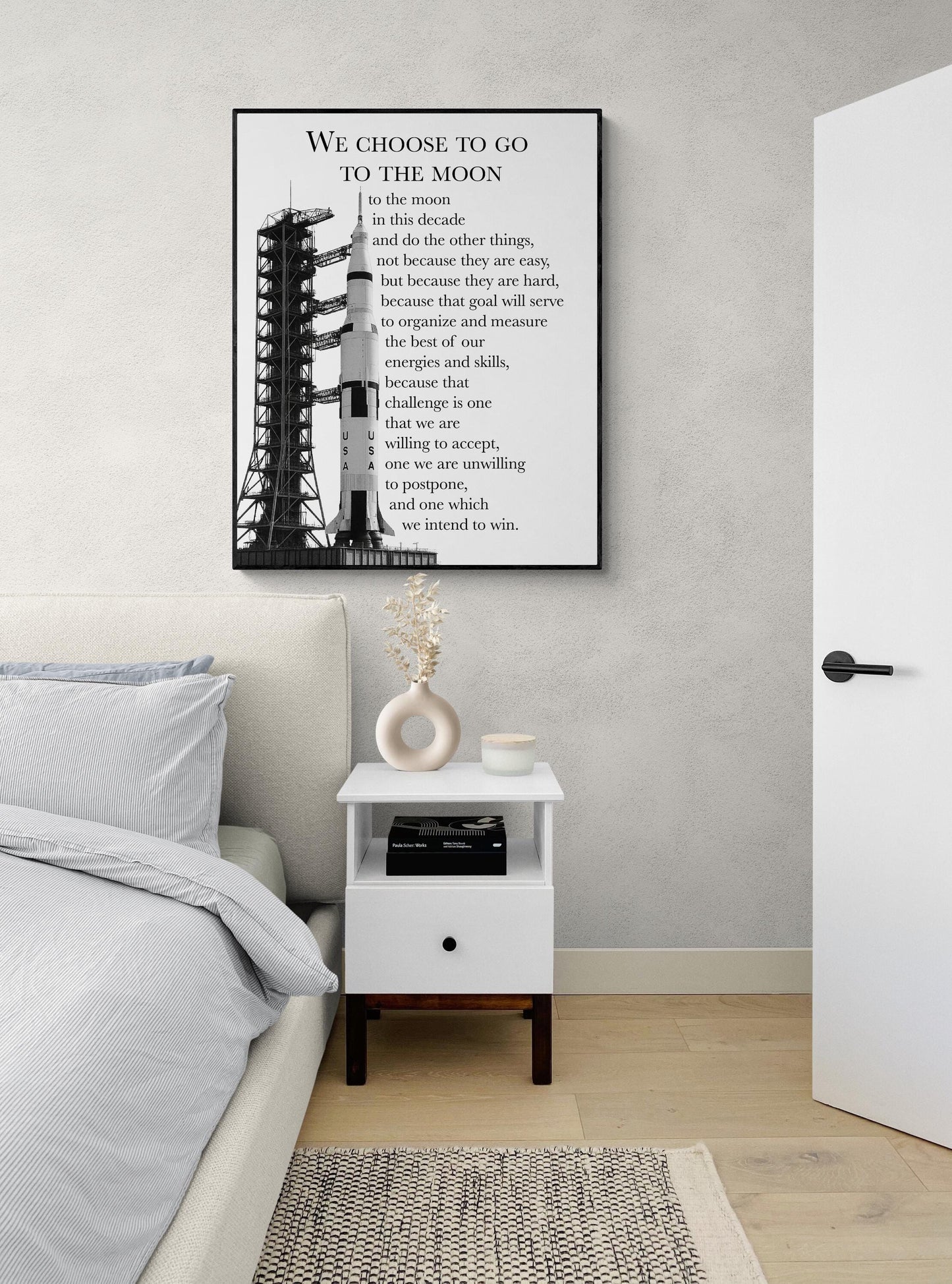 JFK Moon Speech Quote Art Print – We Choose to Go to the Moon | Saturn V Rocket | Inspirational NASA Space Wall Artwork | Home Decor Poster