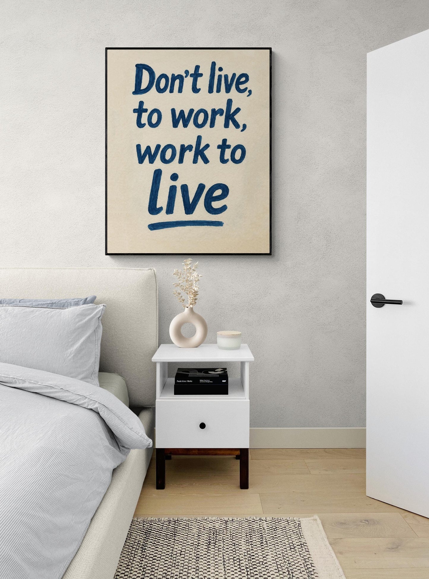Inspirational Quote Art Print | Hand-Painted Don't Live to Work – Modern Motivational Home Wall Decor | Live With Purpose Living Room Poster