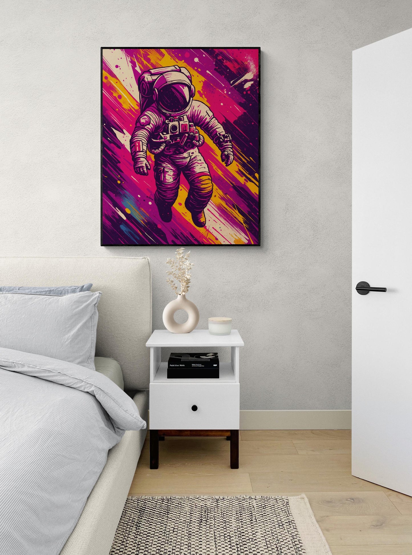 Retro Space Astronaut Art Print – Psychedelic Neon Pop Art Wall Decor for Sci-Fi Lovers Artwork | Living Room Artwork | Home Decor Poster
