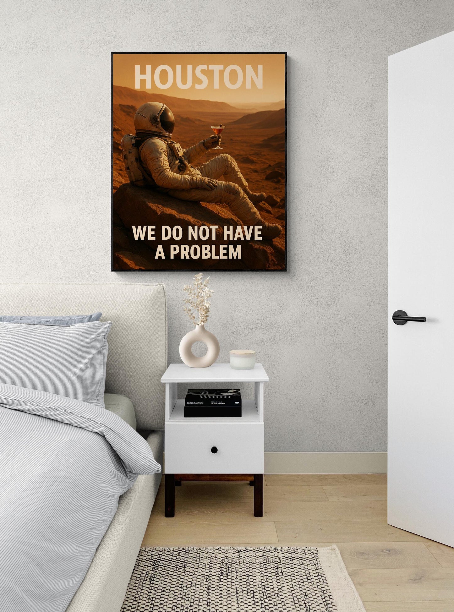 Houston Astronaut Art Print – Relaxing Space Explorer Art Wall Decor | Retro Sci-Fi Lovers Artwork | Living Room Artwork Home Decor Poster