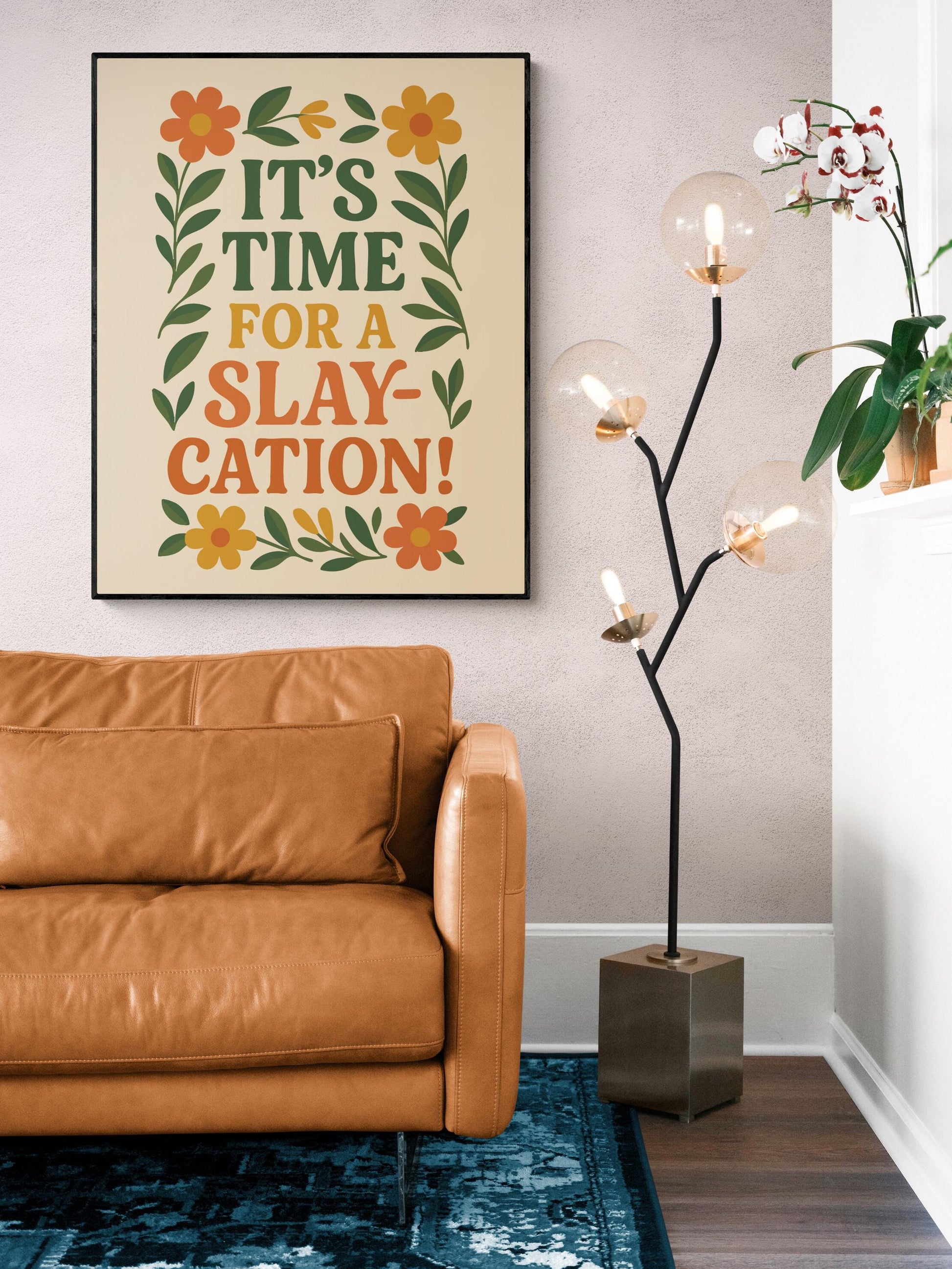 Funny Vacation Quote Art Print – It's Time For A Slaycation – Gen Z Slang Home Decor – Inspirational Living Room – Floral Watercolor Poster
