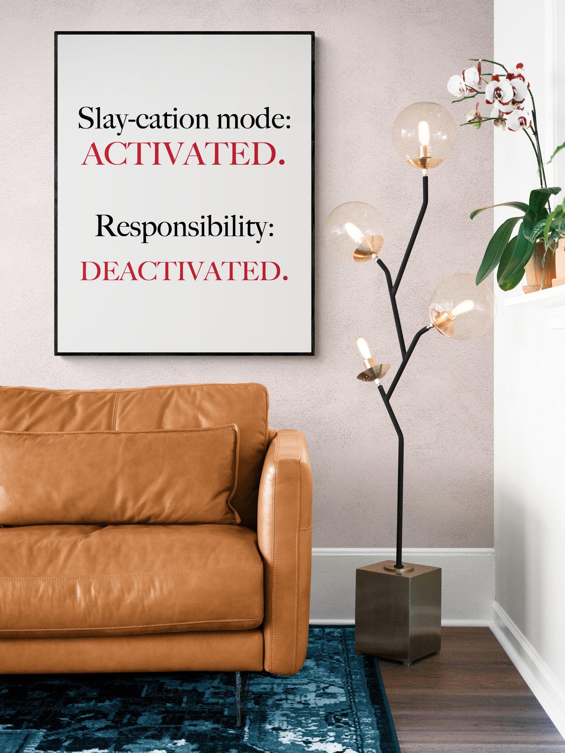 Funny Vacation Quote Art Print – Slaycation Activated – Gen Z Slang Home Decor – Inspirational Living Room – Typography Living Room Poster