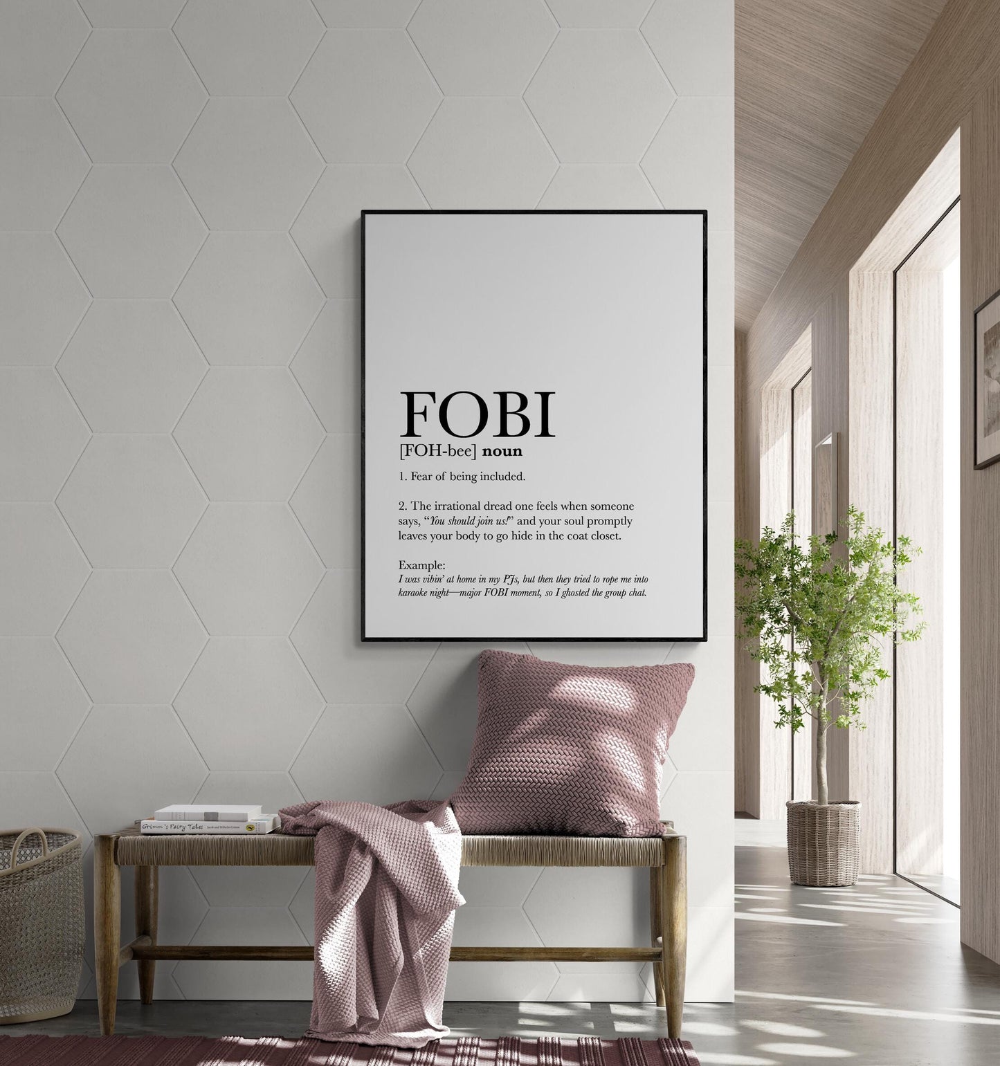 Funny Dictionary Quote Art Print – FOBI Definition – Motivational Introvert Home Decor – Inspirational Living Room – Poster