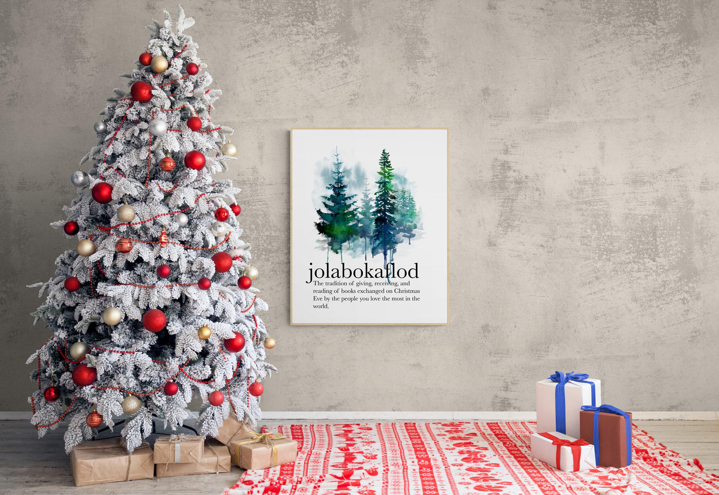 Jolabokaflod | Christmas Book Flood | Icelandic Holiday Tradition | Bibliophile | Pine Tree Art Print