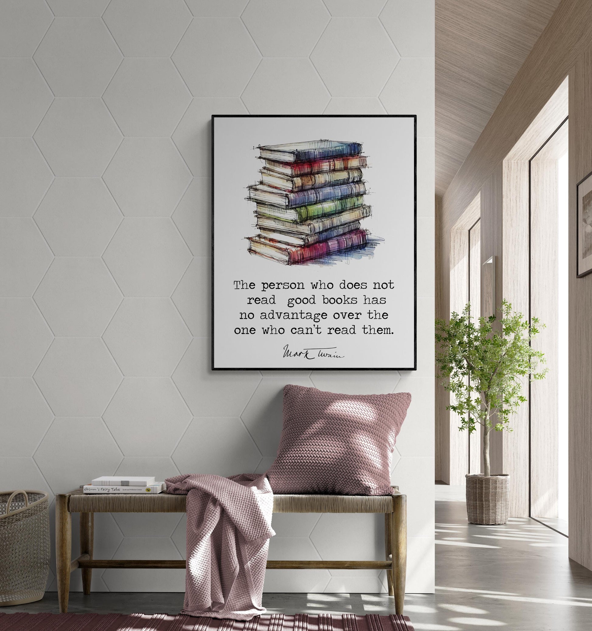 Mark Twain Quote Art Print | Person Who Does Not Read Good Books | Watercolor | Motivational | Literary Home Decor | Living Room | Poster