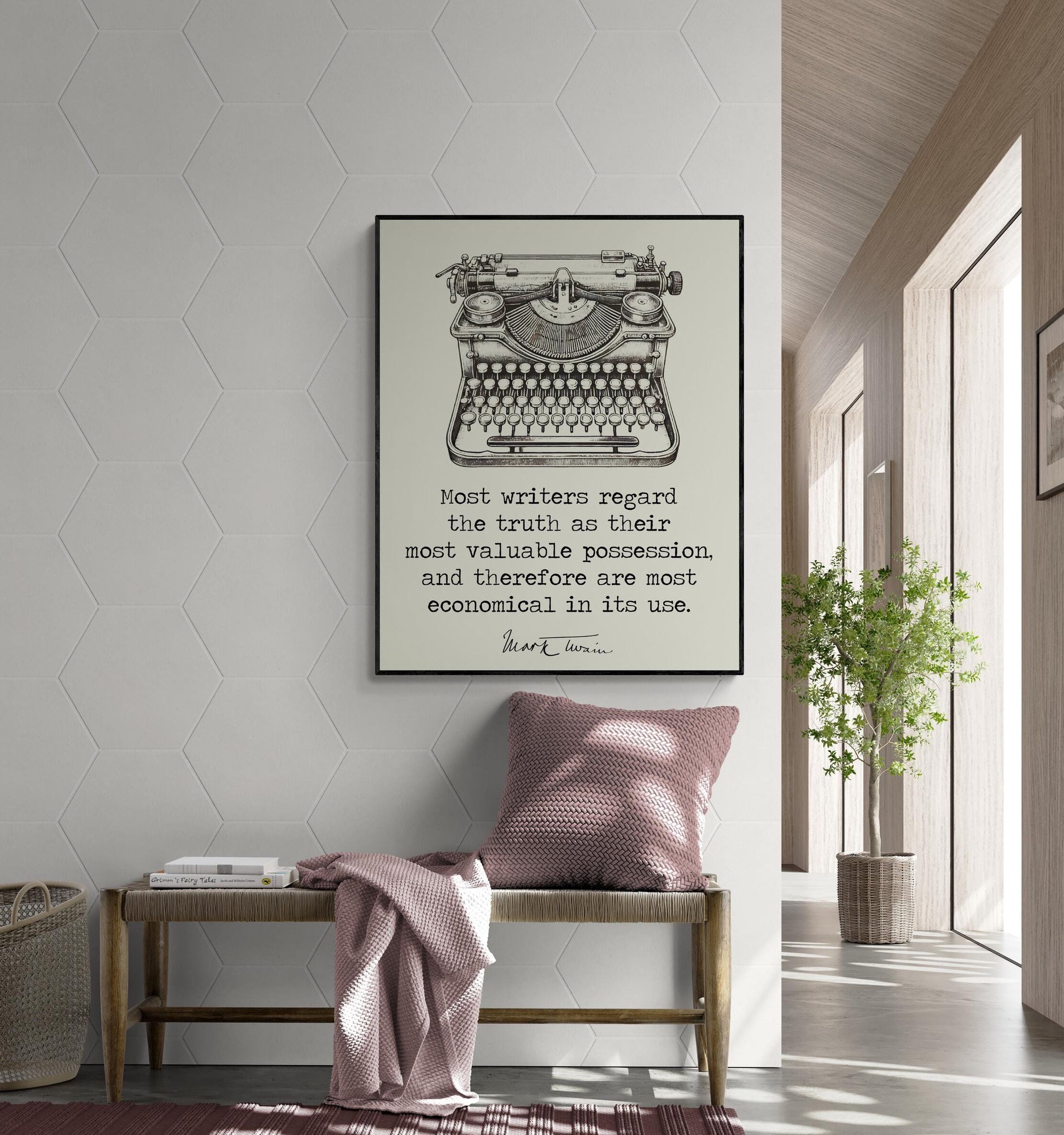 Most Writers Regard The Truth | Mark Twain Quote | Line Drawing Motivational | Book | Literary Home Decor | Living Room | Art Print