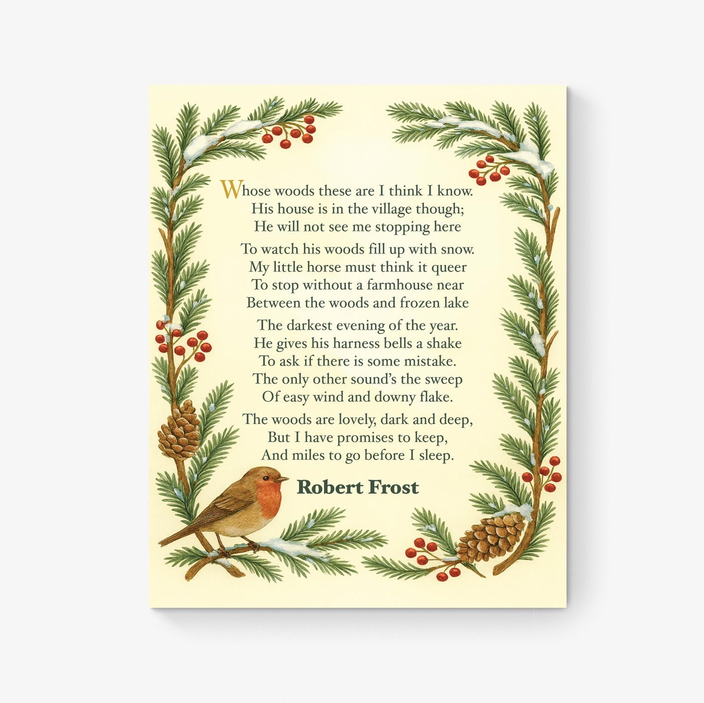 Robert Frost Quote Art Print | Stopping by Woods On A Snowy Evening | Poetry | Literary Book | Inspirational | Motivational Floral Poster