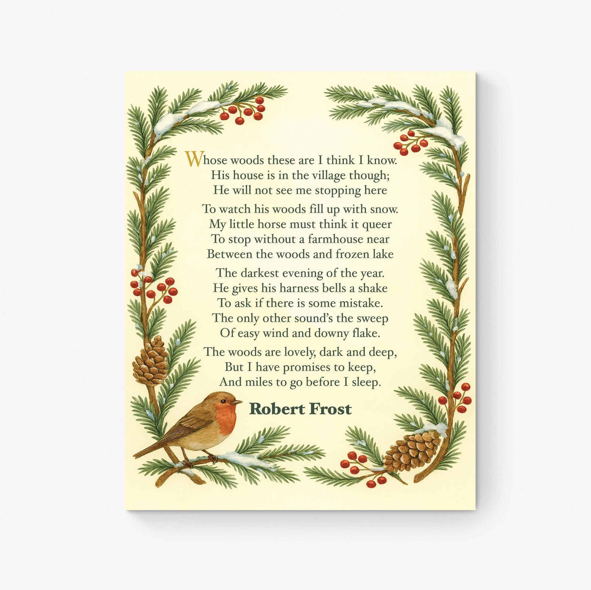 Robert Frost Quote Art Print | Stopping by Woods On A Snowy Evening | Poetry | Literary Book | Inspirational | Motivational Floral Poster