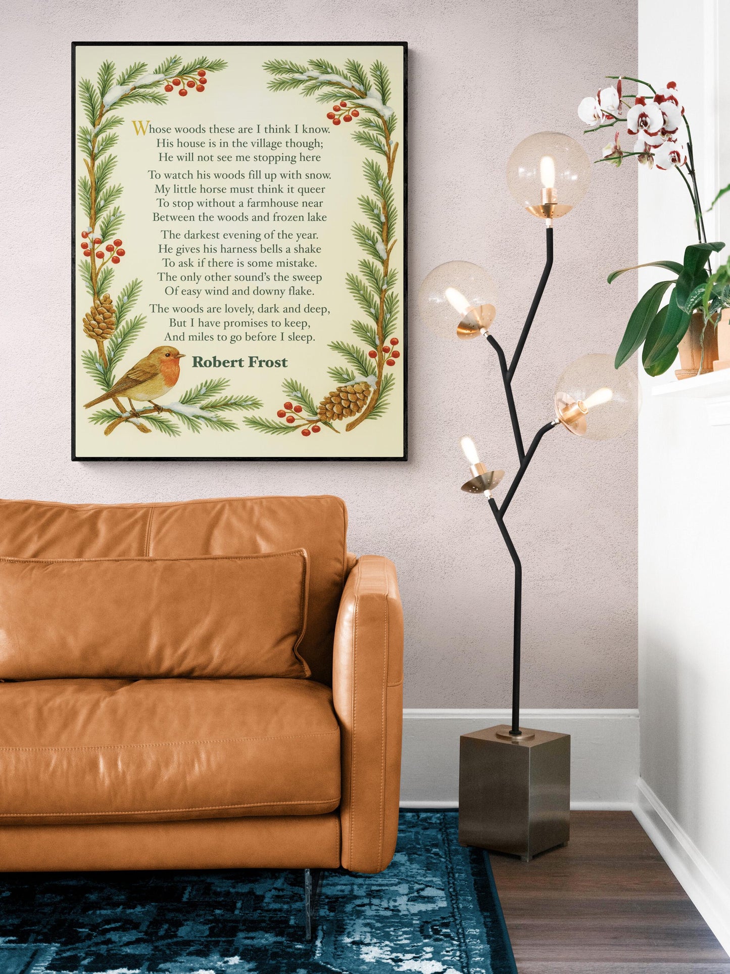 Robert Frost Quote Art Print | Stopping by Woods On A Snowy Evening | Poetry | Literary Book | Inspirational | Motivational Floral Poster