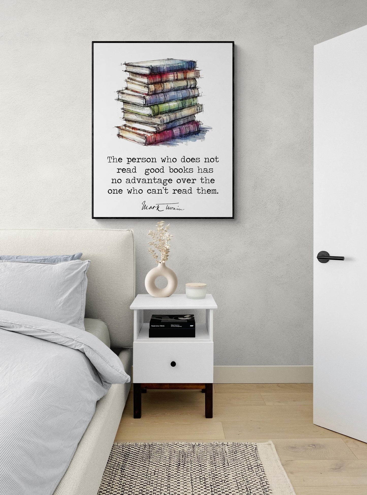 Mark Twain Quote Art Print | Person Who Does Not Read Good Books | Watercolor | Motivational | Literary Home Decor | Living Room | Poster