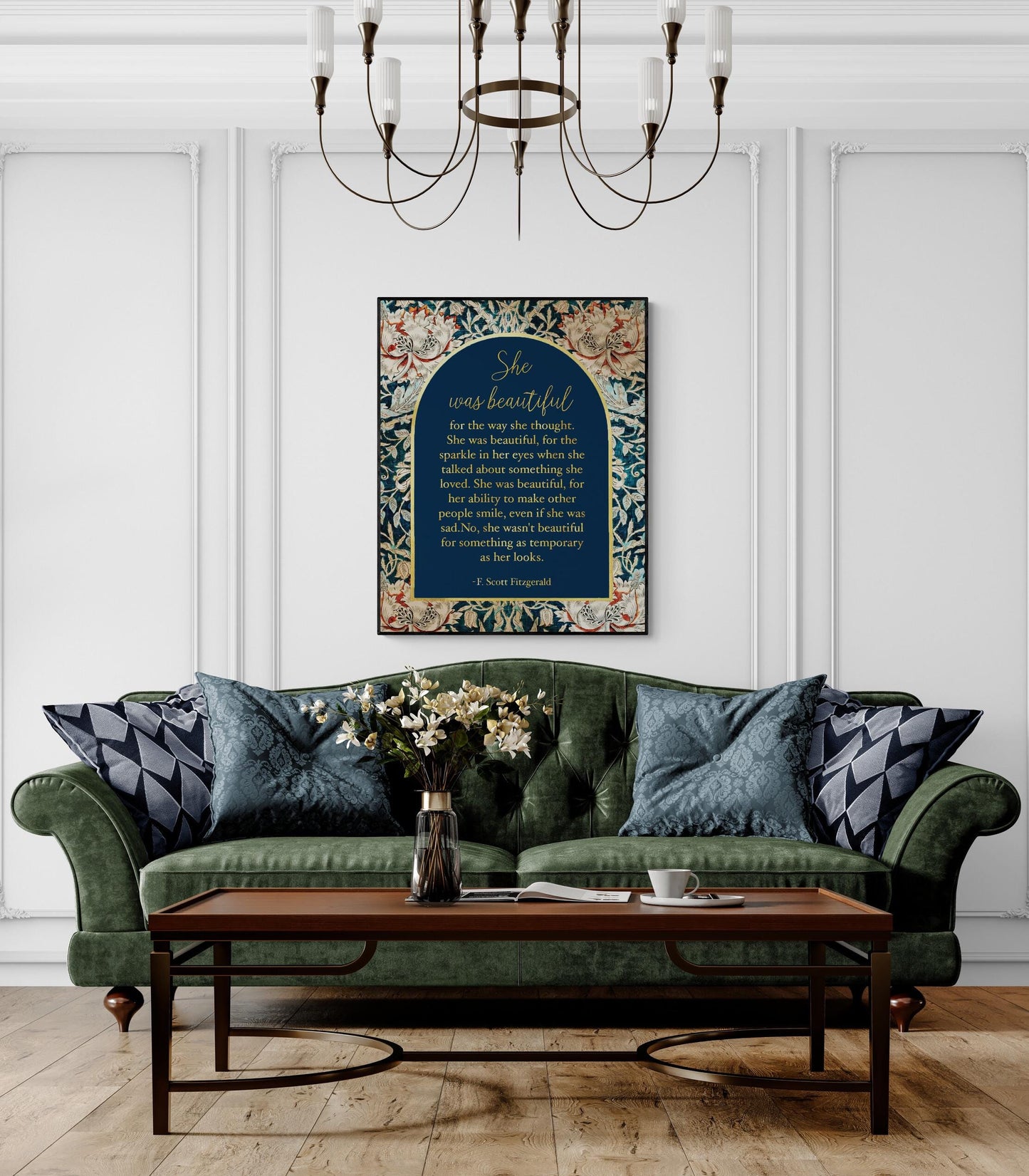 Fitzgerald Quote Art Print | She Was Beautiful | William Morris Home Decor | Floral Literary Poster