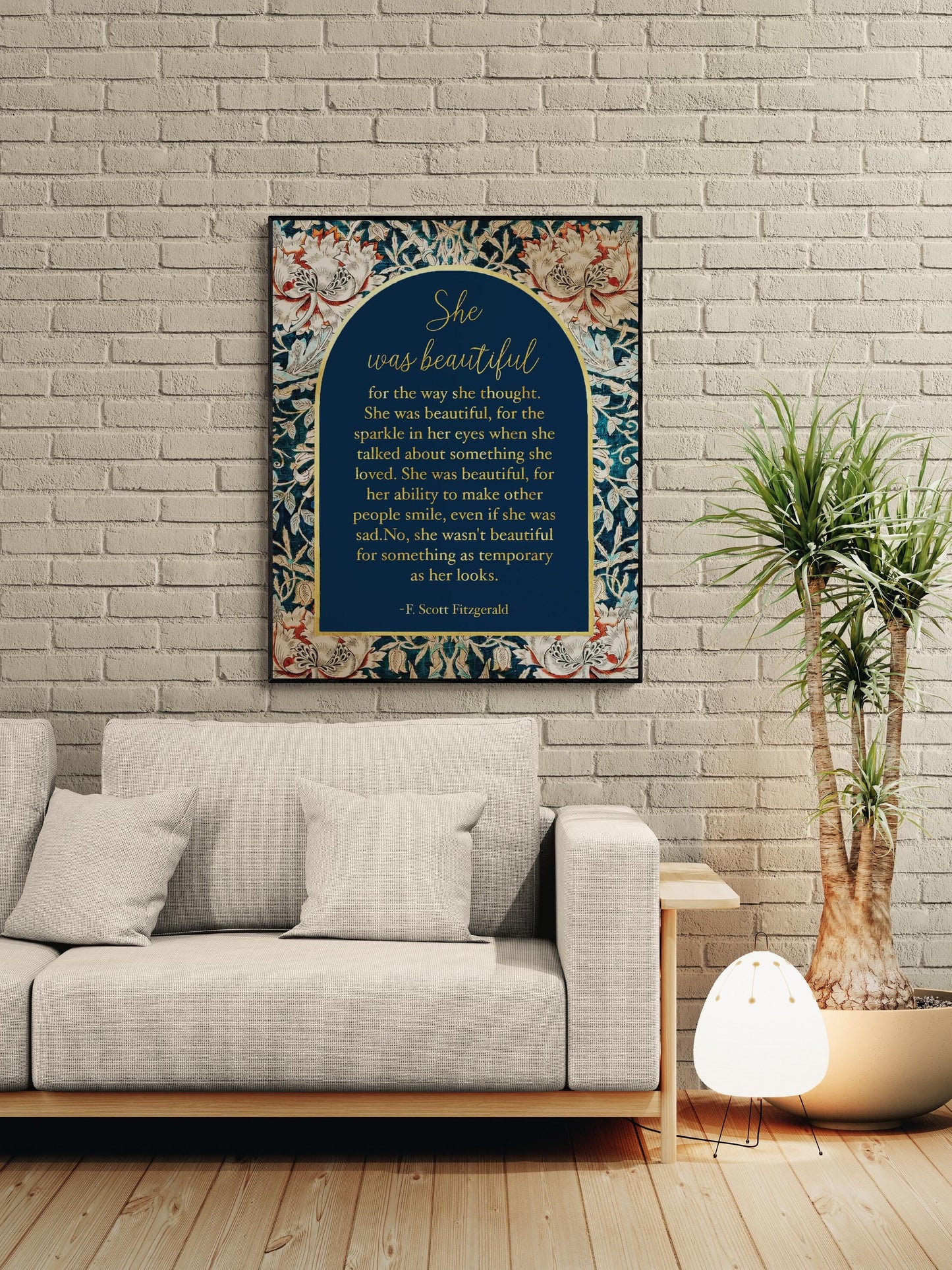 Fitzgerald Quote Art Print | She Was Beautiful | William Morris Home Decor | Floral Literary Poster