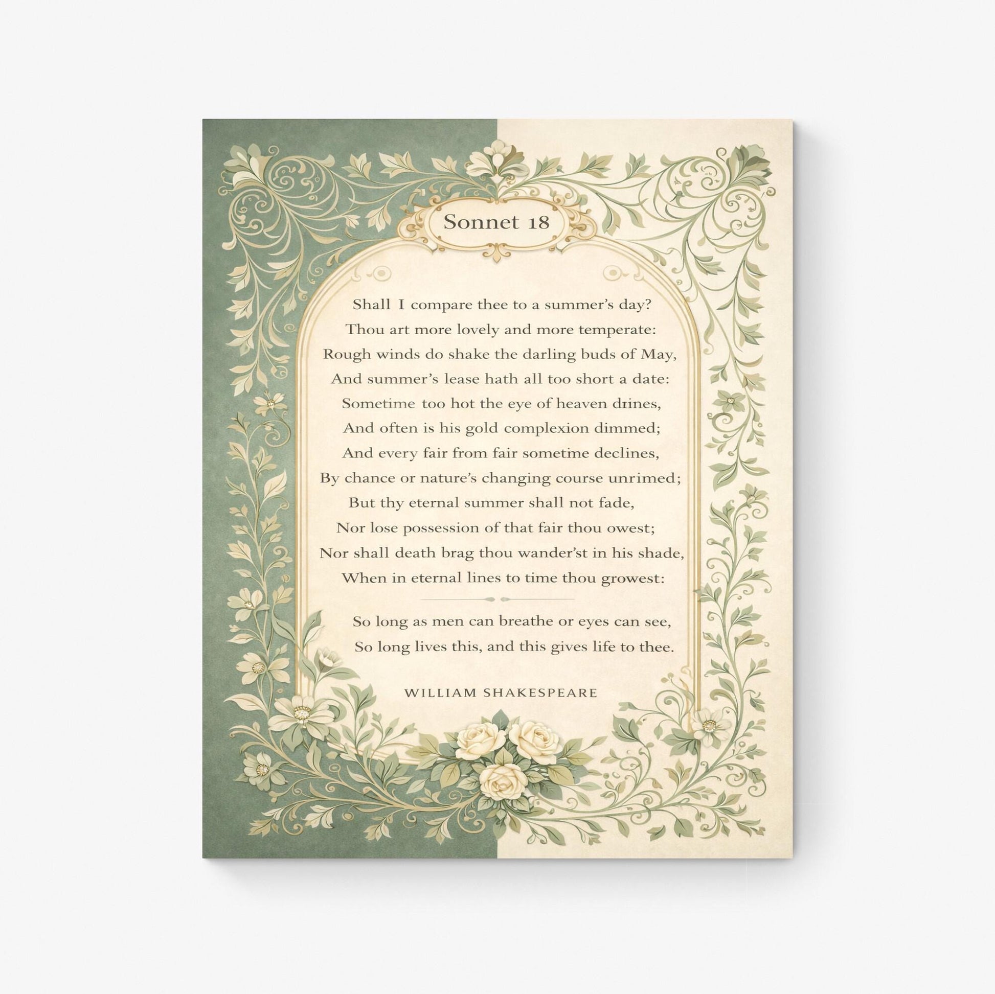 Shakespeare Sonnet 18 Quote Art Print | Shall I Compare Thee | Classic Literary Wall Artwork | Home Decor | William Morris Poster