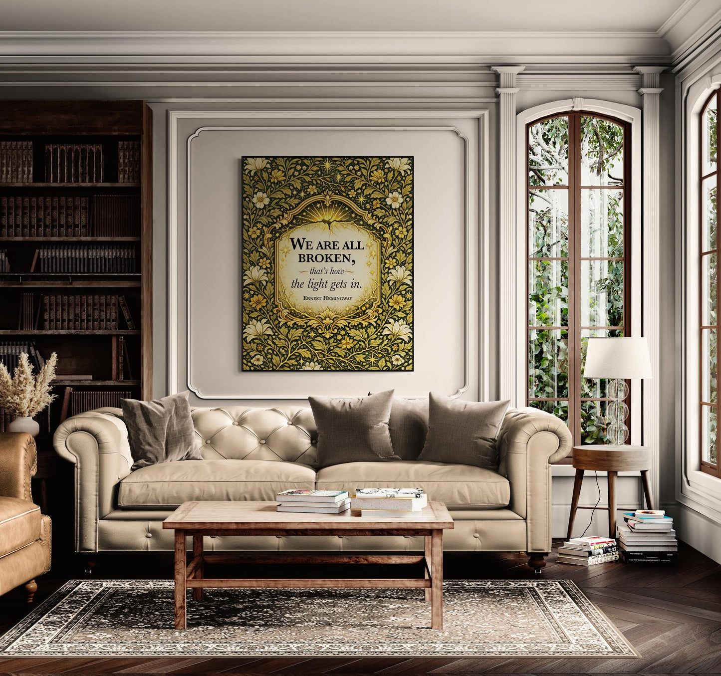 Ernest Hemingway Quote Art Print | We Are All Broken | William Morris Home Decor | Floral Literary Poster