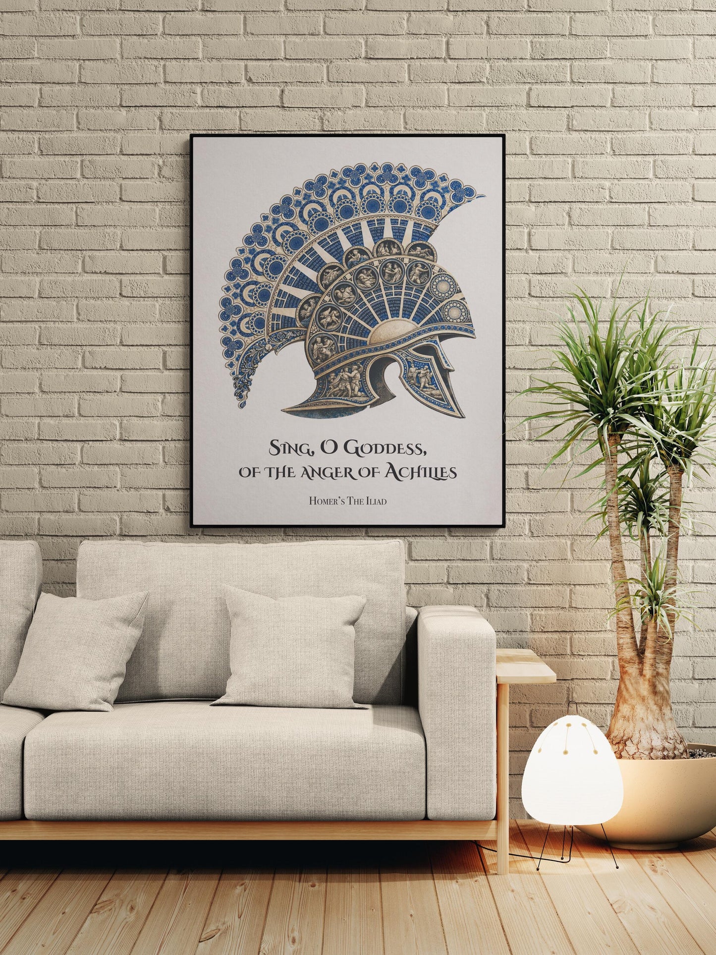 Iliad Art Print | Sing O Goddess The Anger Of Achilles | Homer Poem | Ancient Greek Helmet | Literary Home Decor | Classical Poster