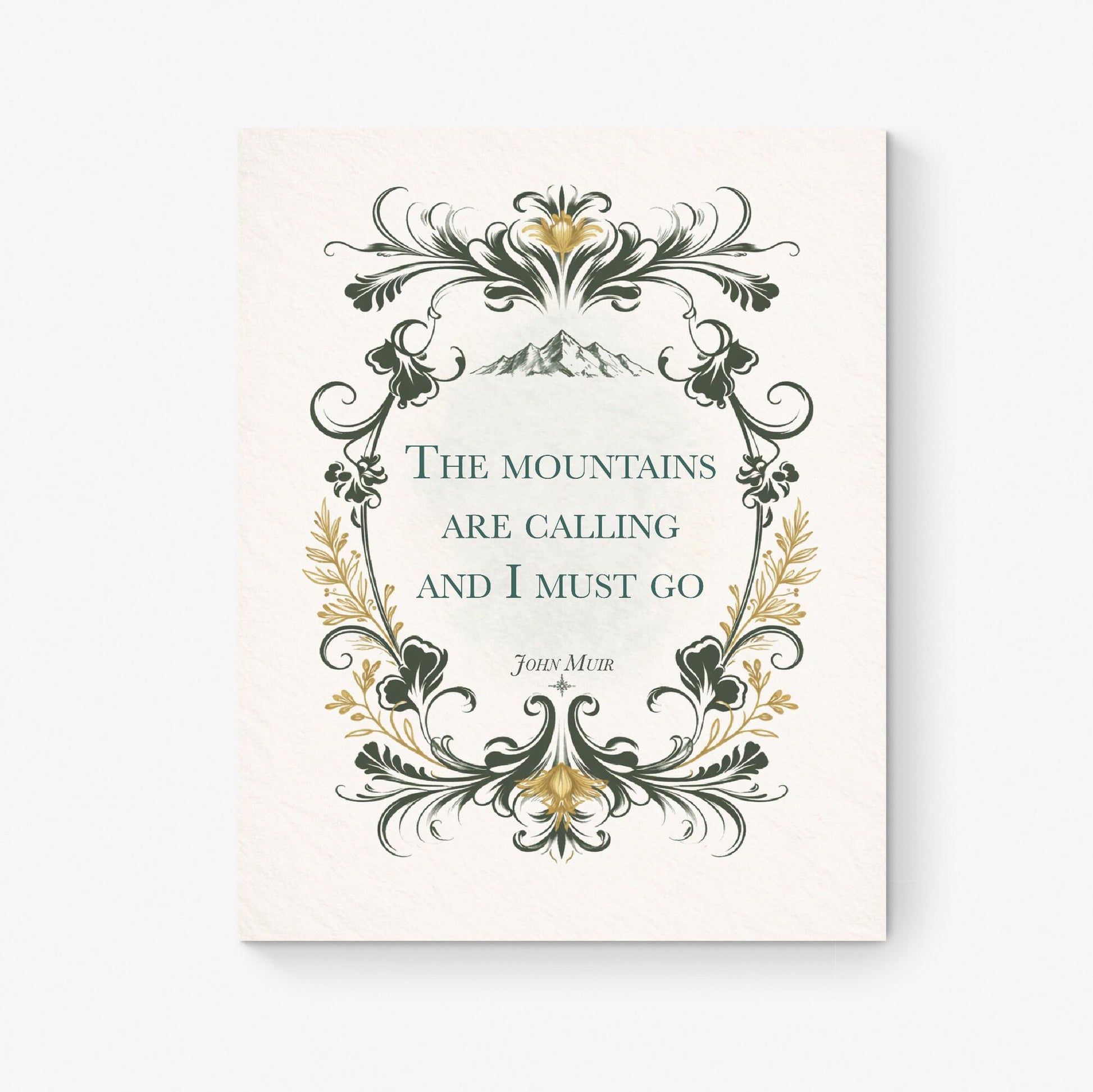 John Muir Quote Art Print | Mountains Are Calling | Nature Home Decor | Floral Wall Poster