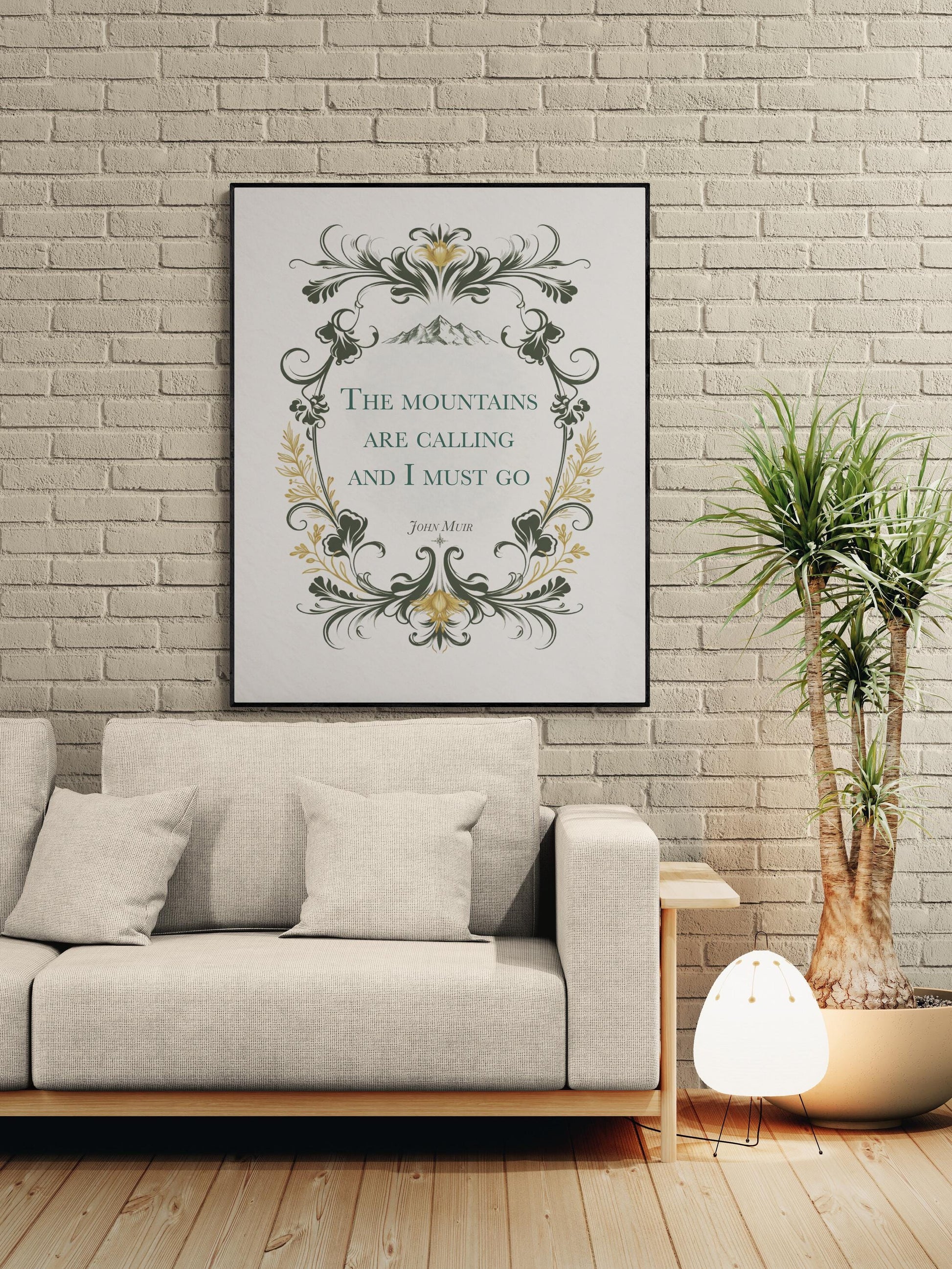 John Muir Quote Art Print | Mountains Are Calling | Nature Home Decor | Floral Wall Poster