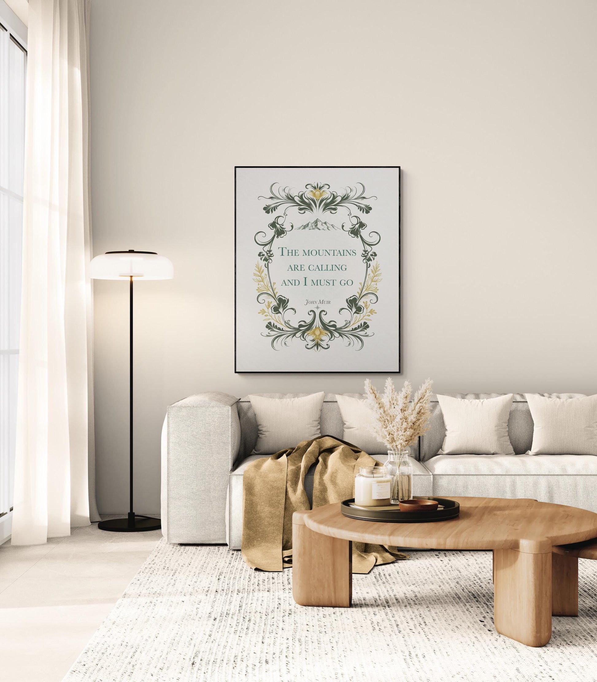 John Muir Quote Art Print | Mountains Are Calling | Nature Home Decor | Floral Wall Poster