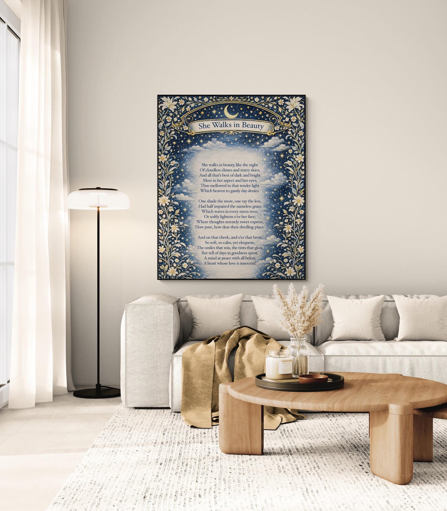 She Walks In Beauty Art Print | Home Decor | Lord Byron | Literary | Poetry | Wall Poster