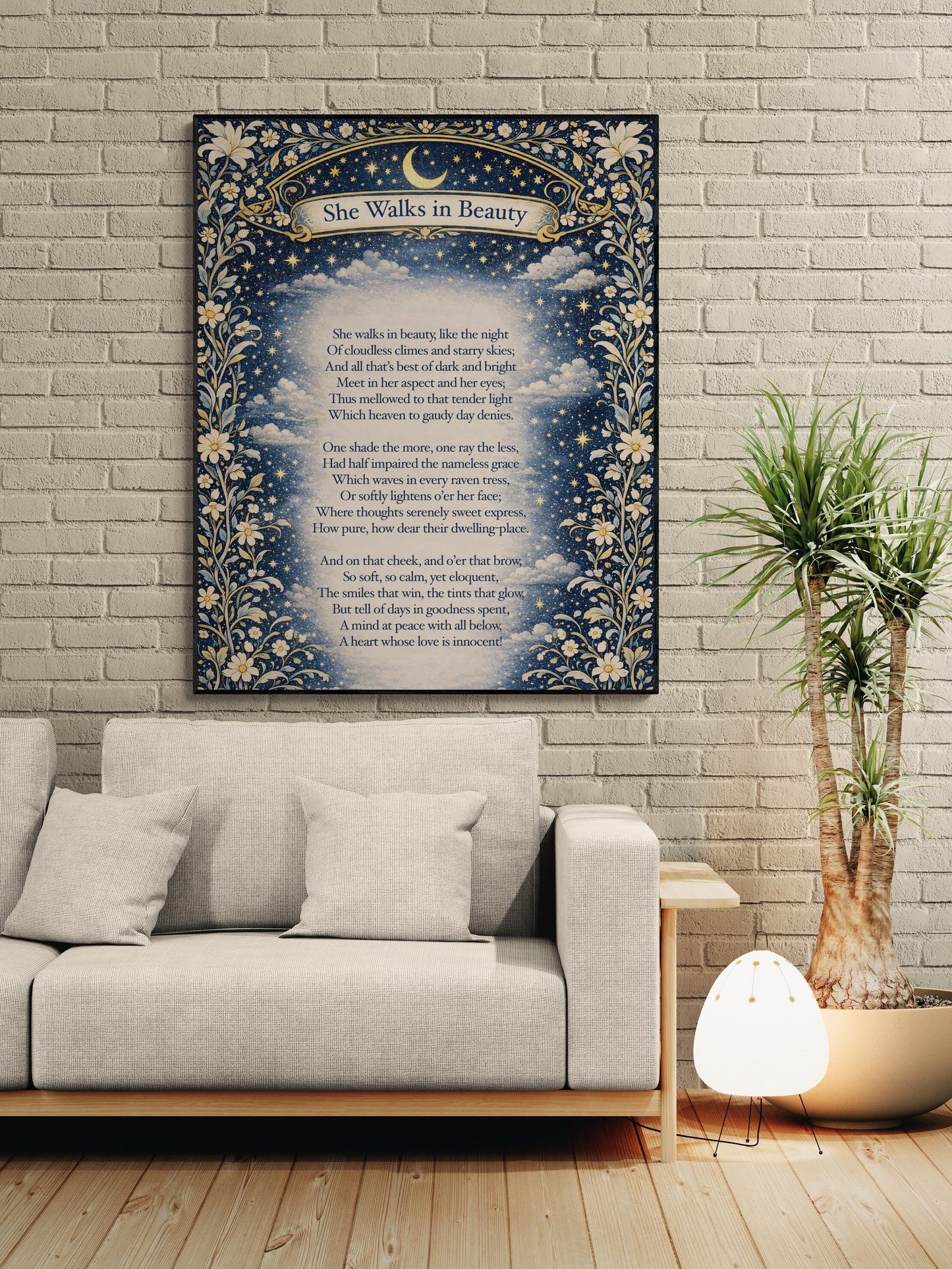 She Walks In Beauty Art Print | Home Decor | Lord Byron | Literary | Poetry | Wall Poster