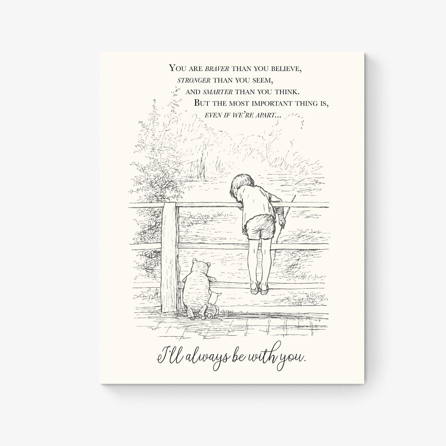 You Are Braver Than You Believe Art Print | Winnie-the-Pooh | AA Milne | Children's Home Decor | Literary Poster