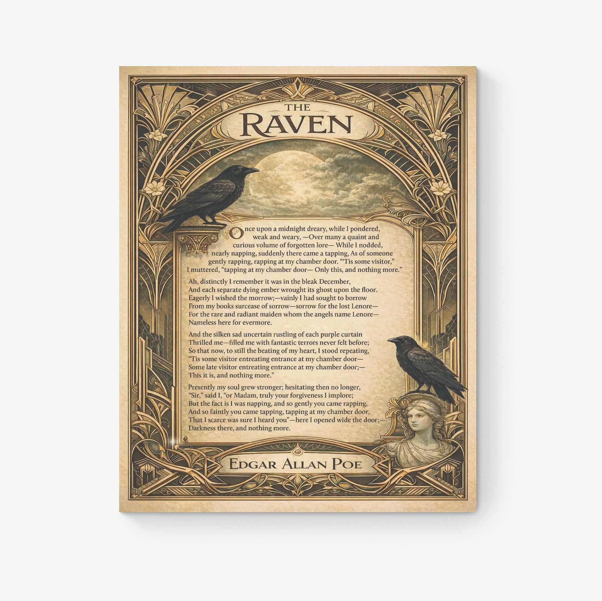 Edgar Allan Raven Art Print | American Gothic Poetry | Literary | Home Decor | Classic Poem Poster