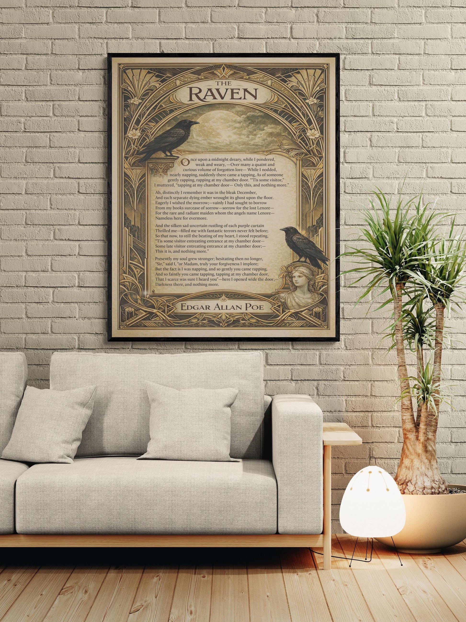 Edgar Allan Raven Art Print | American Gothic Poetry | Literary | Home Decor | Classic Poem Poster