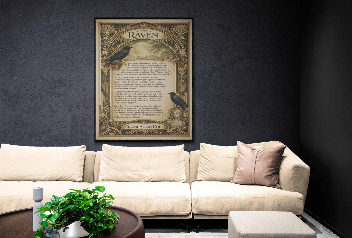 Edgar Allan Raven Art Print | American Gothic Poetry | Literary | Home Decor | Classic Poem Poster