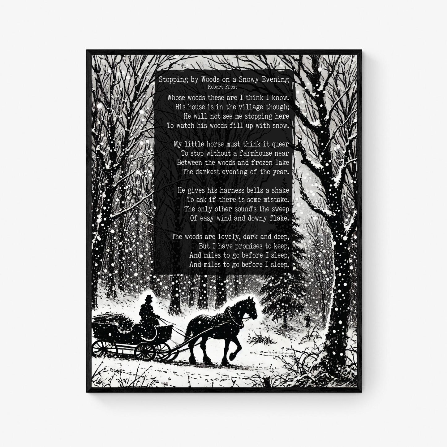 Robert Frost Quote Art Print | Stopping by Woods On A Snowy Evening | Poetry | Literary Book | Inspirational | Motivational Sketch Poster