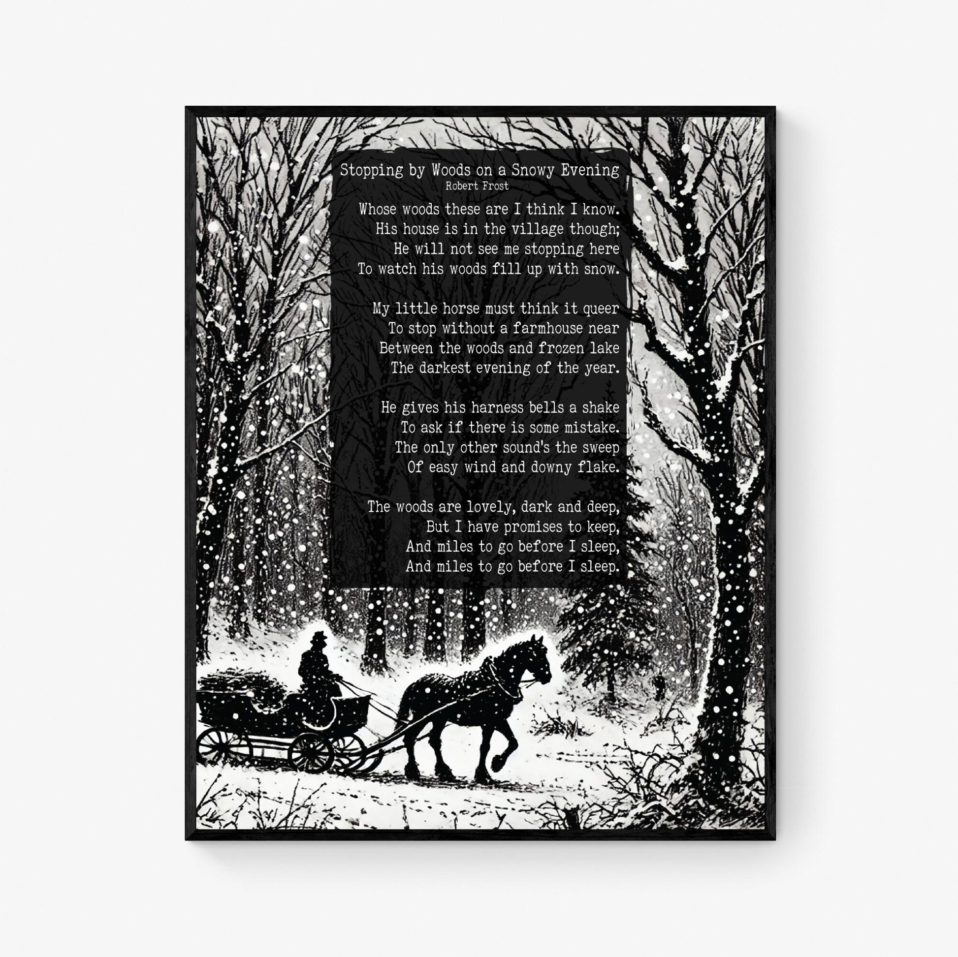 Robert Frost Quote Art Print | Stopping by Woods On A Snowy Evening | Poetry | Literary Book | Inspirational | Motivational Sketch Poster