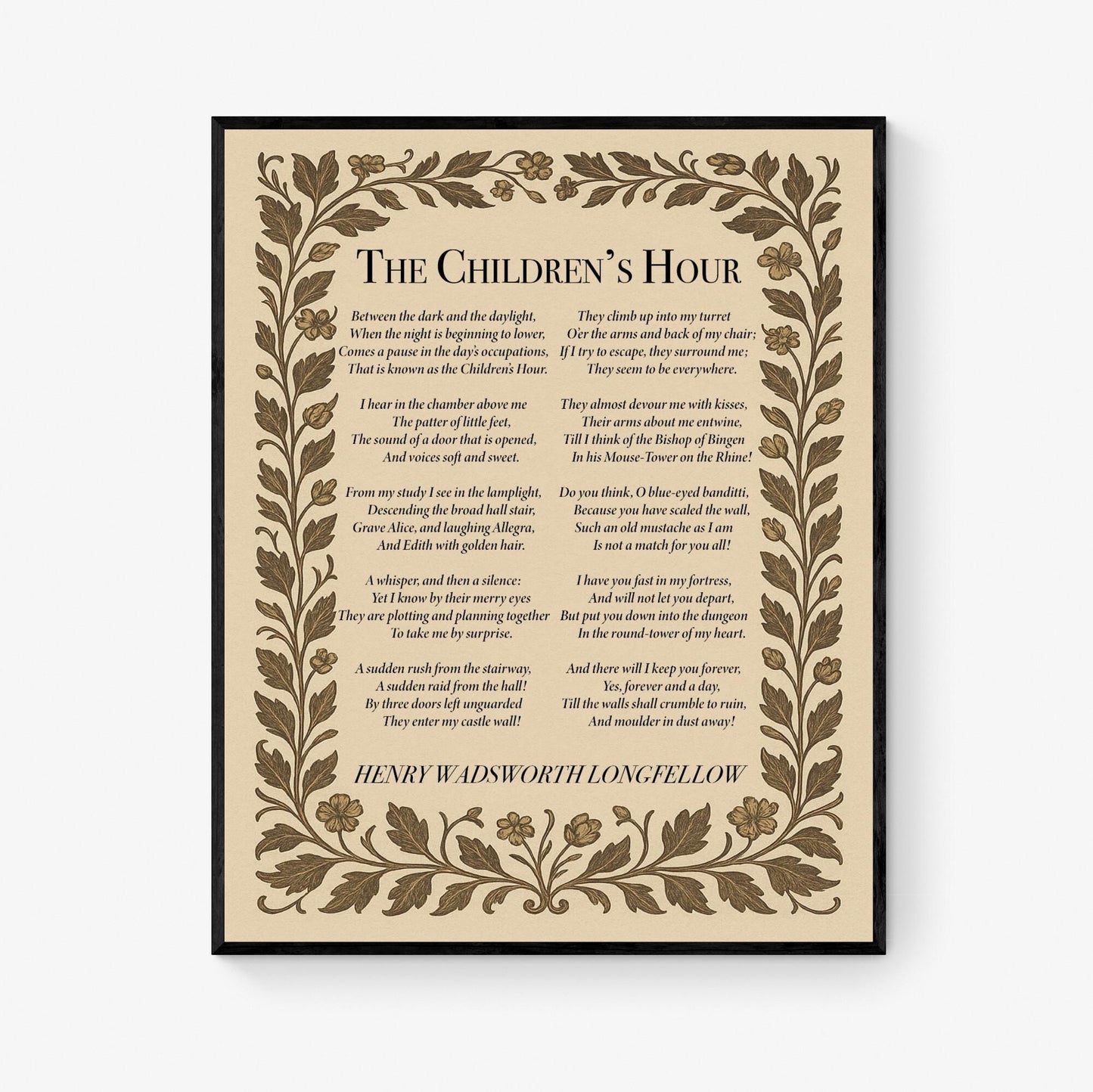 Henry Wadsworth Longfellow Quote Art Print | Children's Hour | Vintage Poem | Children Kids Parents | Morris Floral | Home Decor Poster