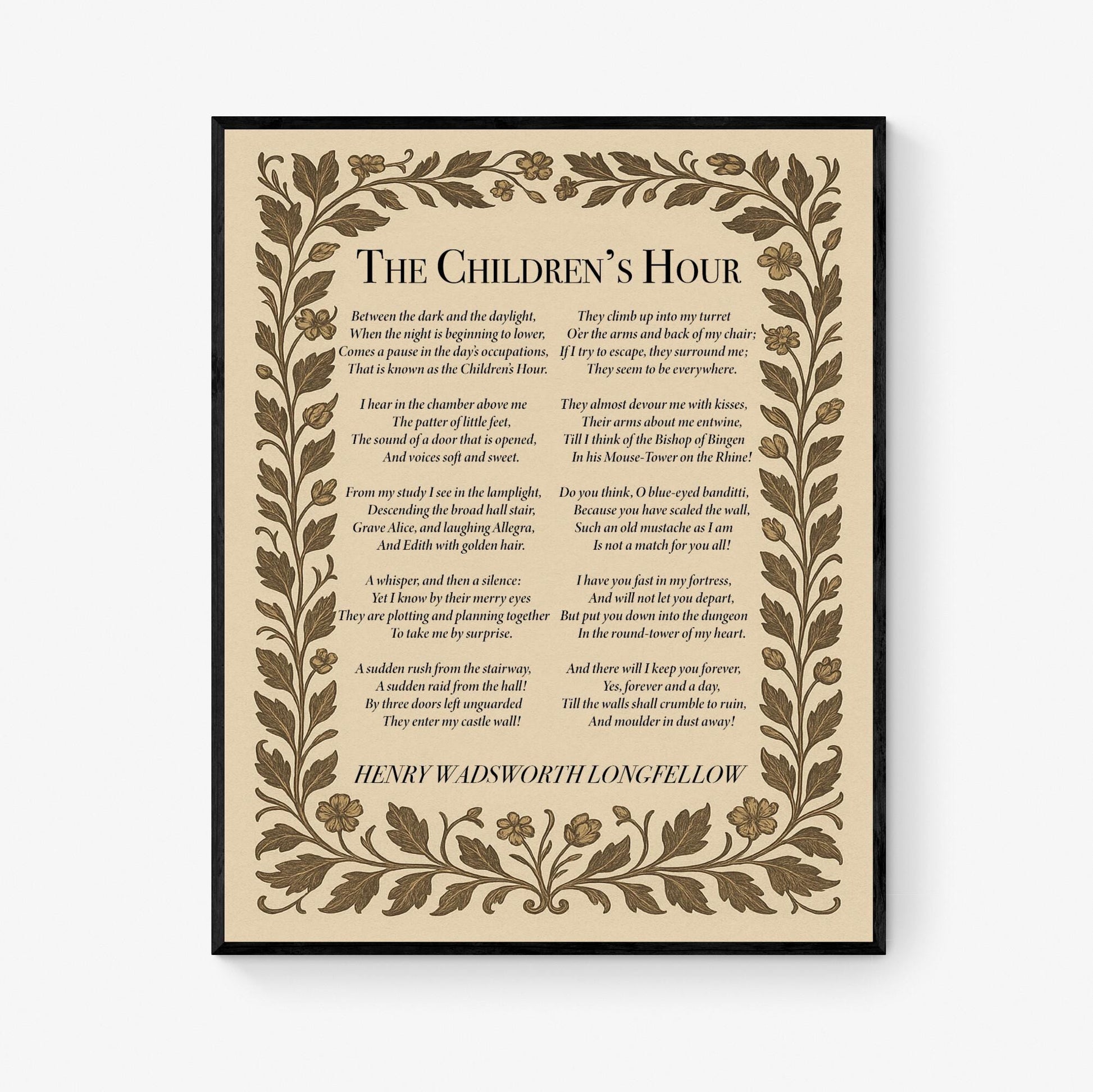Henry Wadsworth Longfellow Quote Art Print | Children's Hour | Vintage Poem | Children Kids Parents | Morris Floral | Home Decor Poster