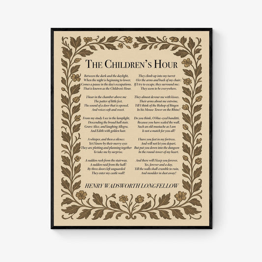 Henry Wadsworth Longfellow Quote Art Print | Children's Hour | Vintage Poem | Children Kids Parents | Morris Floral | Home Decor Poster