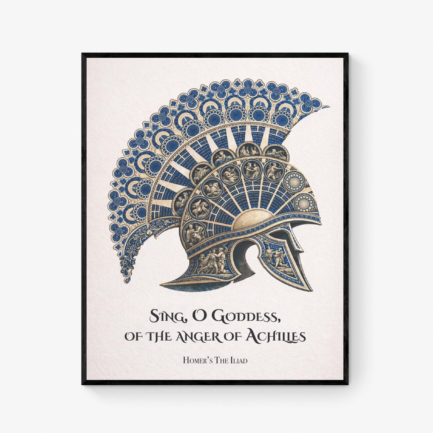 Iliad Art Print | Sing O Goddess The Anger Of Achilles | Homer Poem | Ancient Greek Helmet | Literary Home Decor | Classical Poster