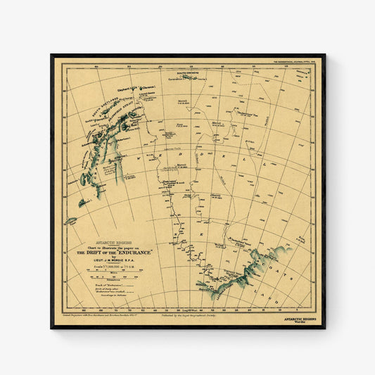 Ernest Shackleton Expedition Map Art Print | HMS Endurance | Antartica South Pole | Living Room Home Decor | Boat Ship Voyage Vintage Poster