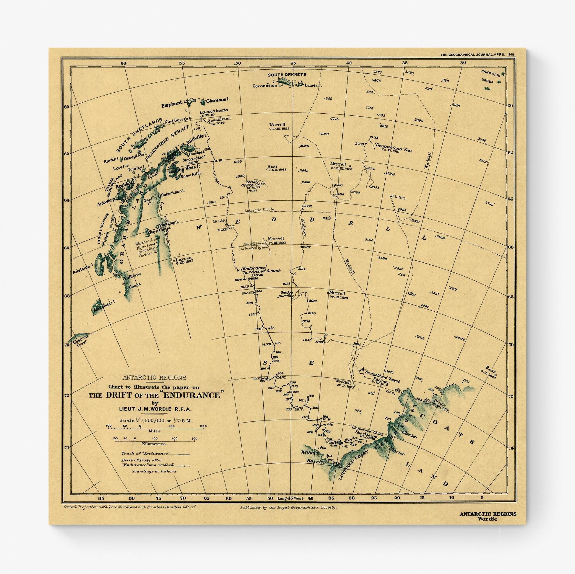Ernest Shackleton Expedition Map Art Print | HMS Endurance | Antartica South Pole | Living Room Home Decor | Boat Ship Voyage Vintage Poster