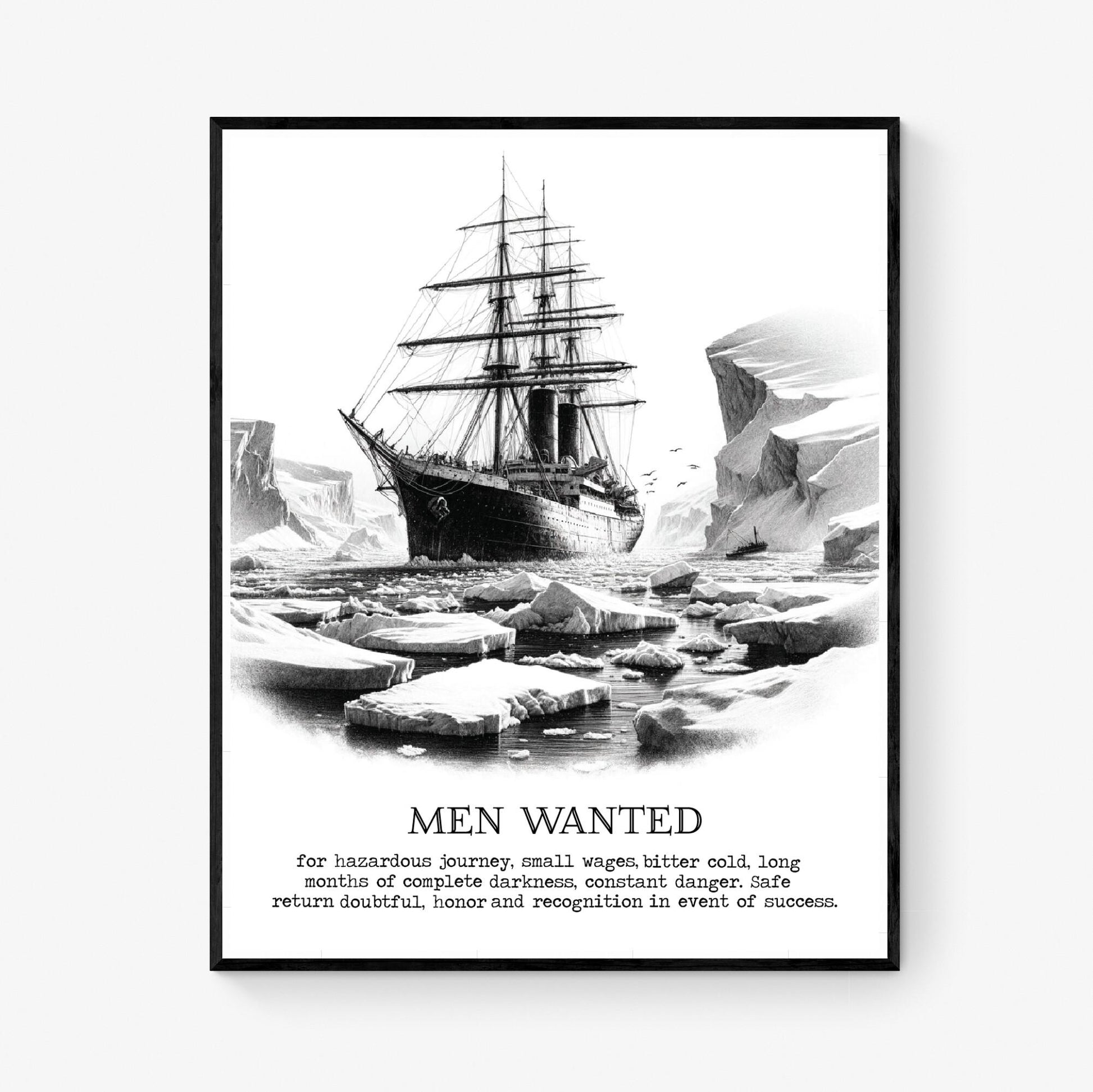 Shackleton Expedition Help Wanted Art Print | South Pole Exploration | Vintage Adventure Quote Wall Art | Nautical History Home Decor Poster