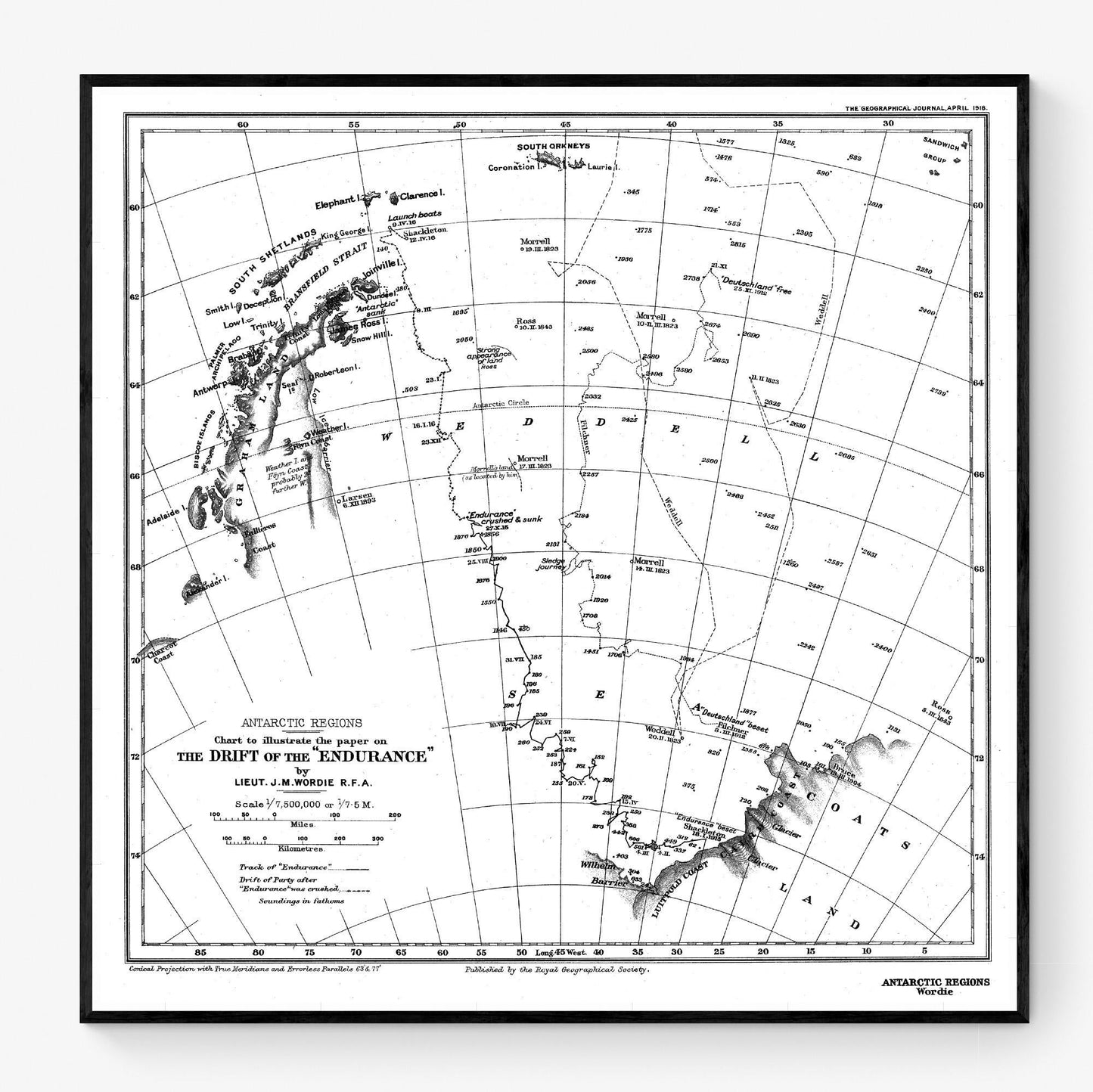 Ernest Shackleton Expedition Map Art Print | HMS Endurance | Antartica Home Decor | Living Room Artwork | Ship Boat History | Vintage Poster