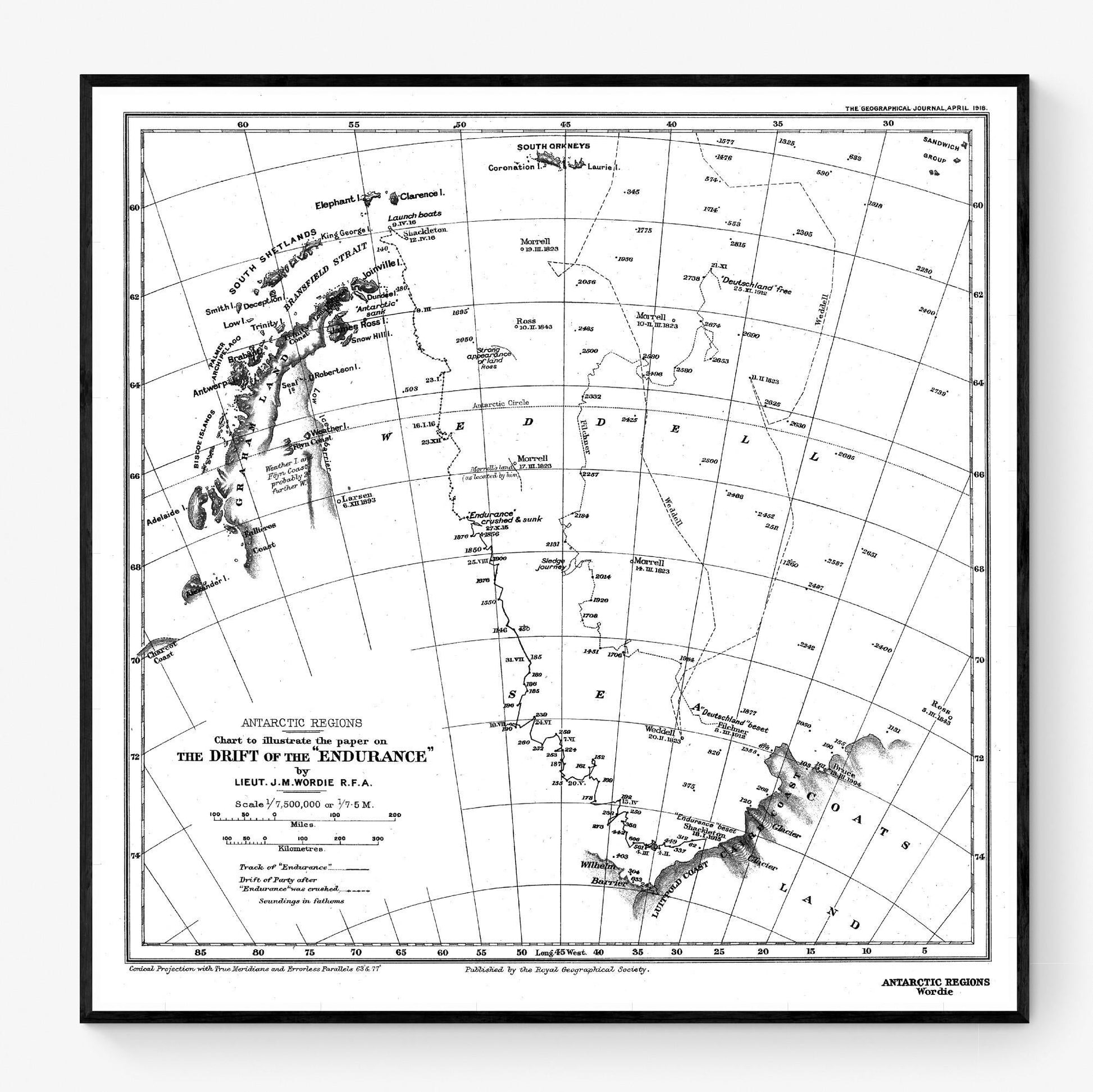 Ernest Shackleton Expedition Map Art Print | HMS Endurance | Antartica Home Decor | Living Room Artwork | Ship Boat History | Vintage Poster