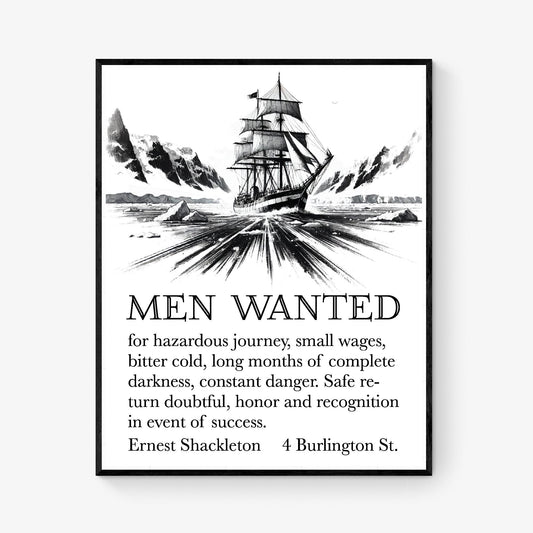 Ernest Shackleton Quote Art Print | Expedition Help Wanted Advertisement | Home Decor | Living Room | Antartica Sketch | Vintage Poster