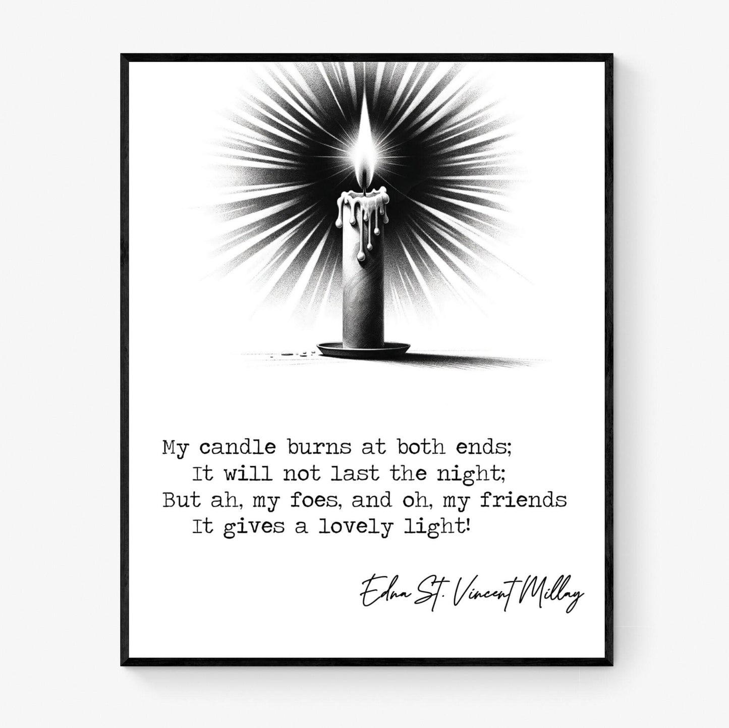 Edna St. Vincent Millay Quote Art Print | My Candle Burns at Both Ends | Literary Poetry Wall Art | Inspirational Typewriter Poem Poster