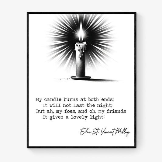 Edna St. Vincent Millay Quote Art Print | My Candle Burns at Both Ends | Literary Poetry Wall Art | Inspirational Typewriter Poem Poster