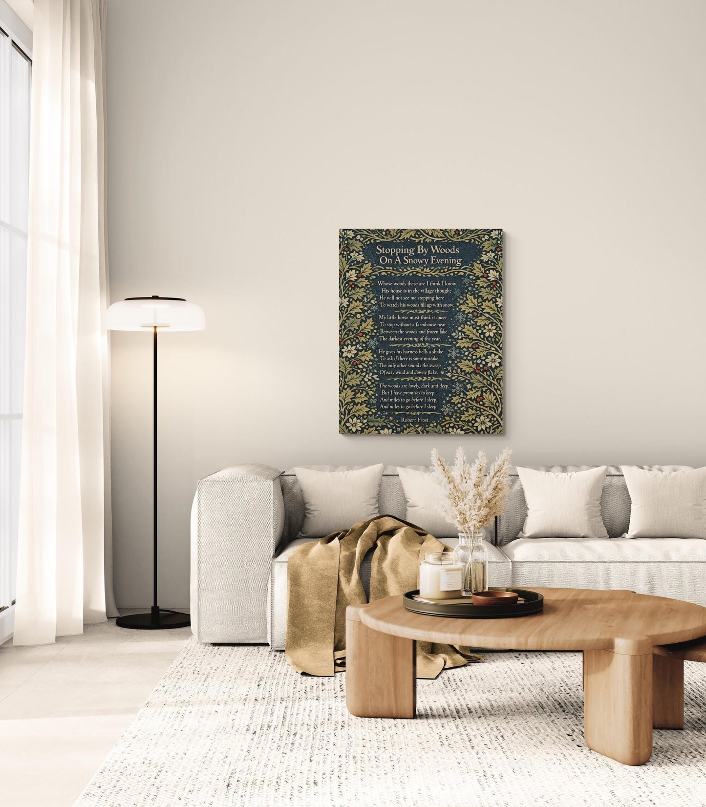 Robert Frost Quote Art Print | Stopping by Woods On A Snowy Evening | William Morris | Inspirational | Home Decor Literary Poster