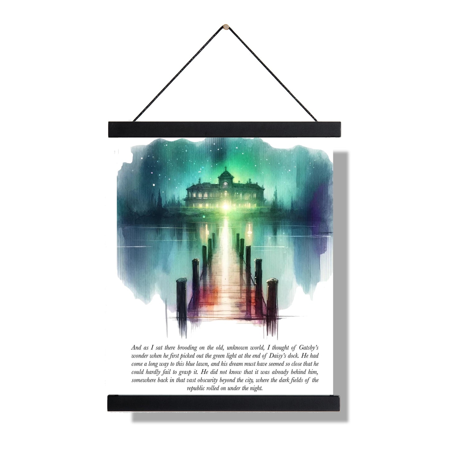 The Great Gatsby Quote Art Print | Green Light At The End Of Daisy's Dock | F. Scott Fitzgerald | Literary Home Decor | Watercolor Poster