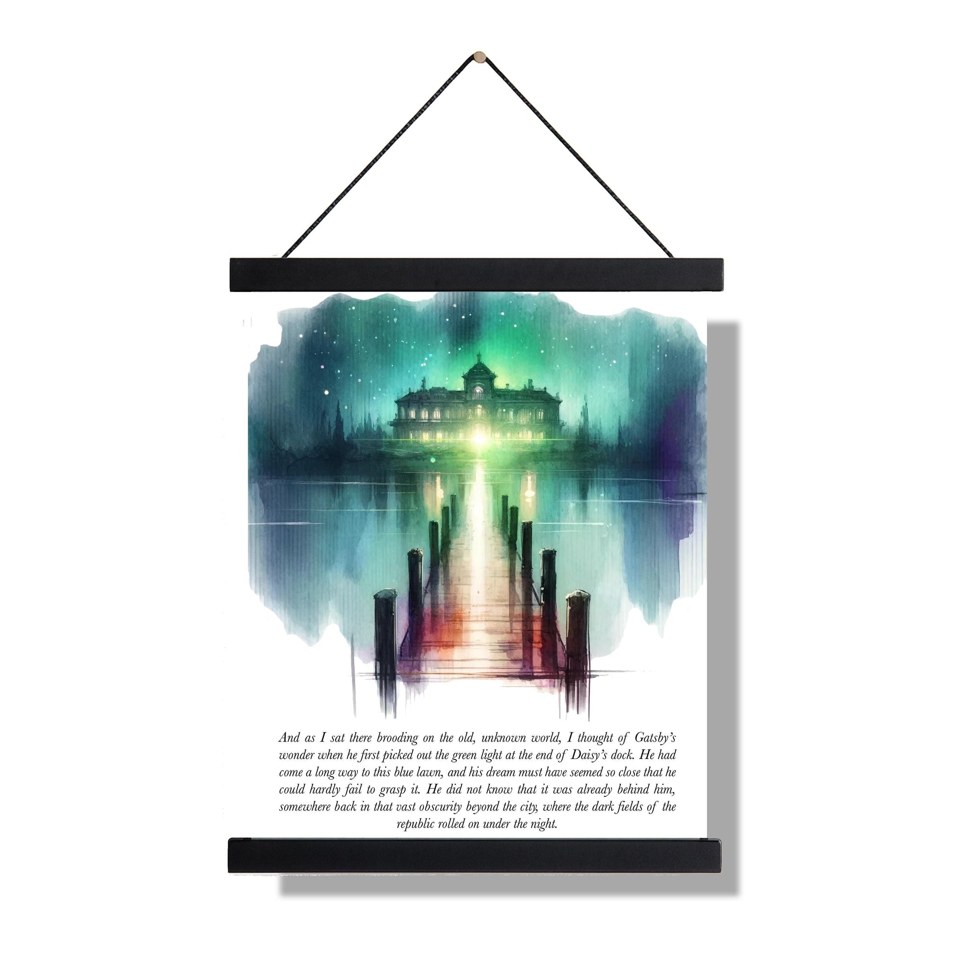 The Great Gatsby Quote Art Print | Green Light At The End Of Daisy's Dock | F. Scott Fitzgerald | Literary Home Decor | Watercolor Poster