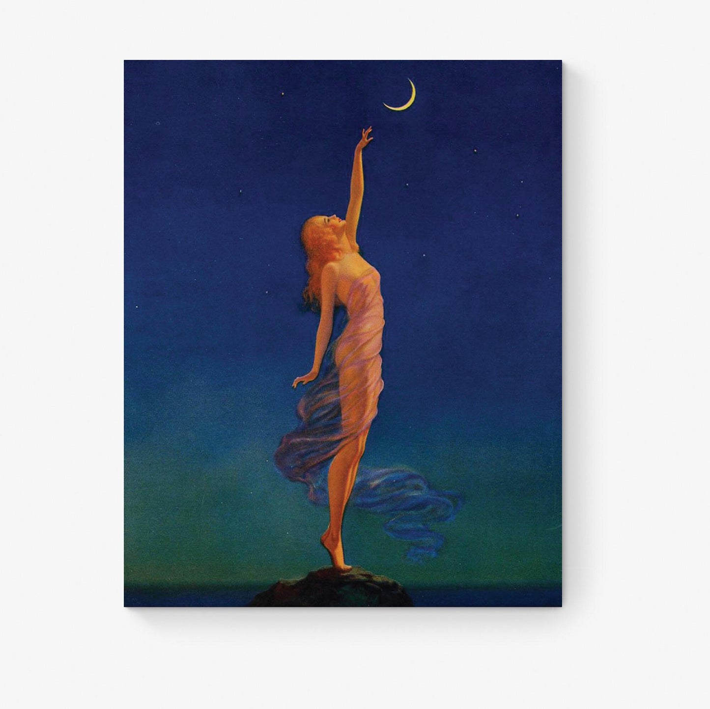 Eggleston Painting Art Print | Reaching For The Moon | Edward Mason Eggleston | Vintage Home Decor | Art Deco Moon | Reproduction Poster