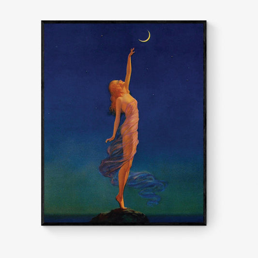 Eggleston Painting Art Print | Reaching For The Moon | Edward Mason Eggleston | Vintage Home Decor | Art Deco Moon | Reproduction Poster