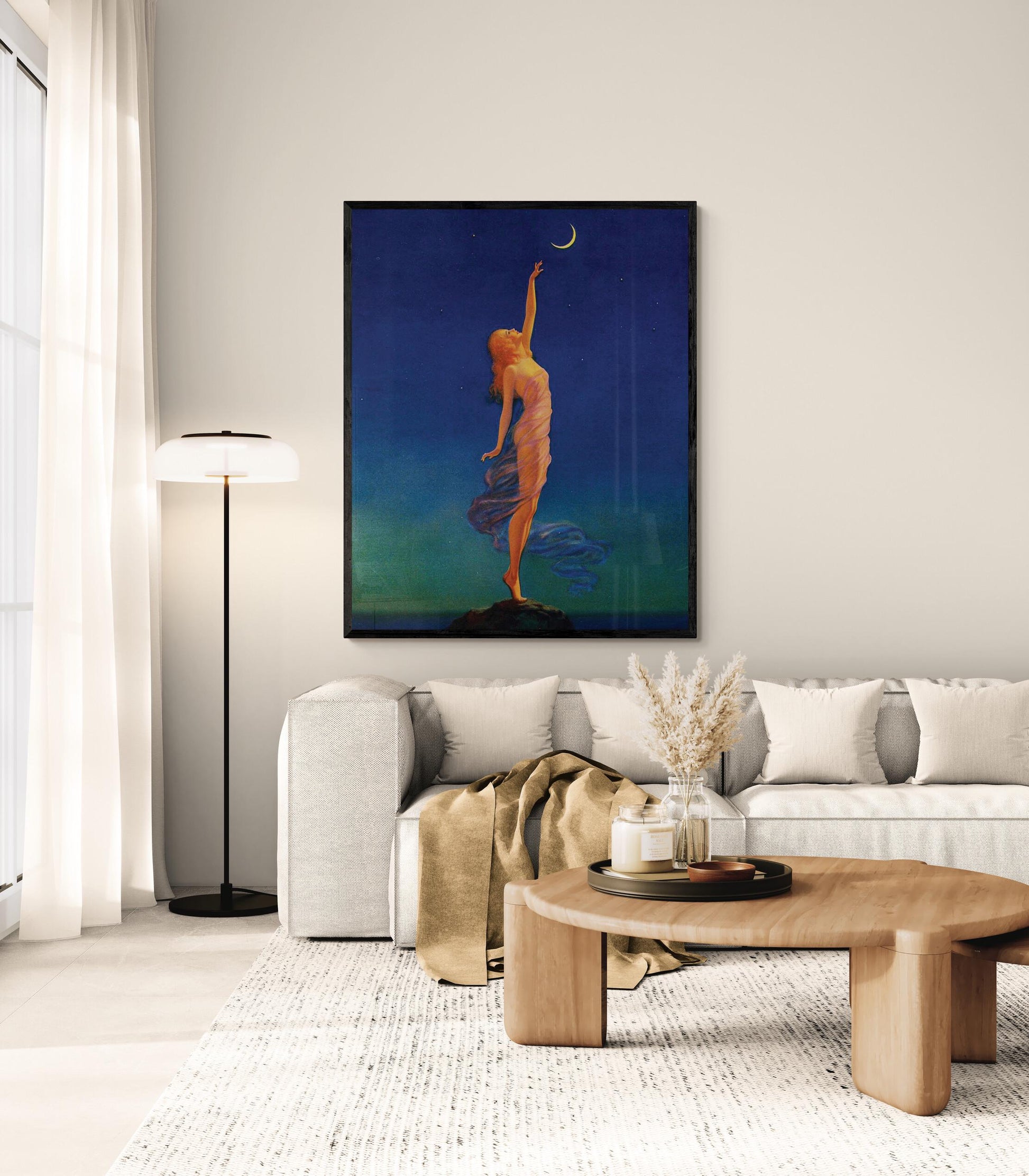 Eggleston Painting Art Print | Reaching For The Moon | Edward Mason Eggleston | Vintage Home Decor | Art Deco Moon | Reproduction Poster